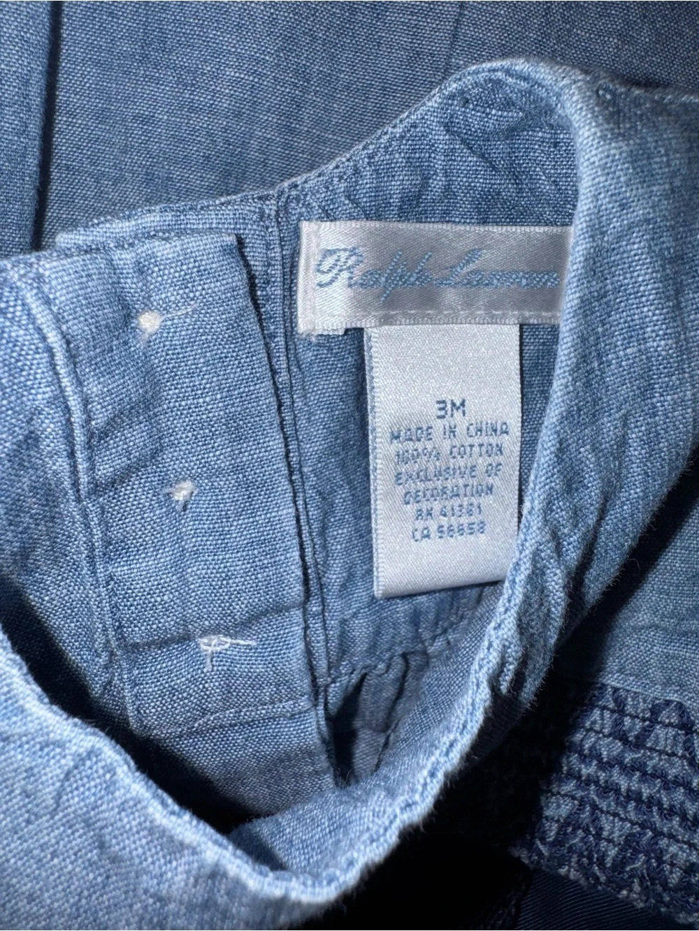 Ralph Lauren Romper Baby Girls 3 Months Blue Smocked Chambray Denim